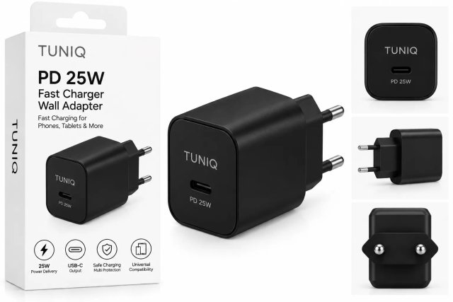 TUNIQ Szybka ładowarka PD 25W Adapter — kolor: czarny