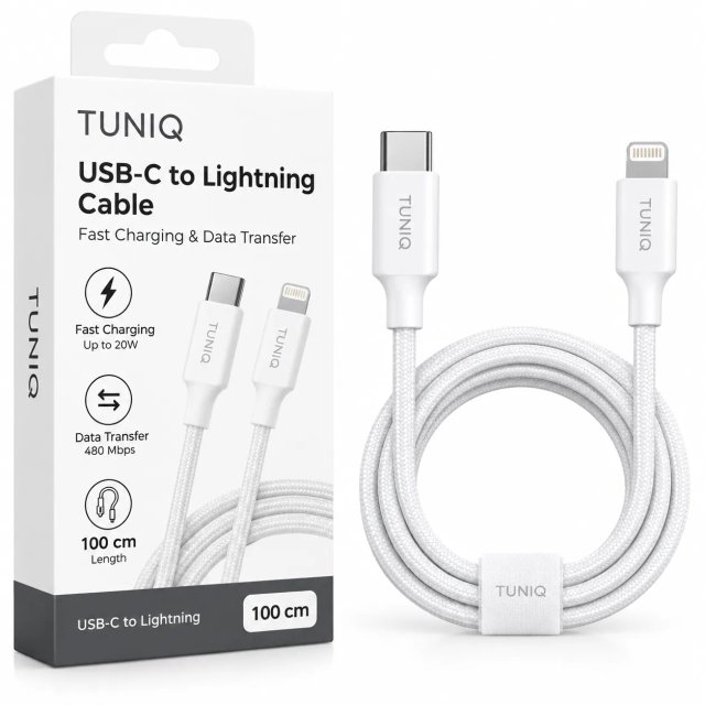 TUNIQ USB-C na Lightning 100cm — Kabel szybkiego ładowania — kolor: biały