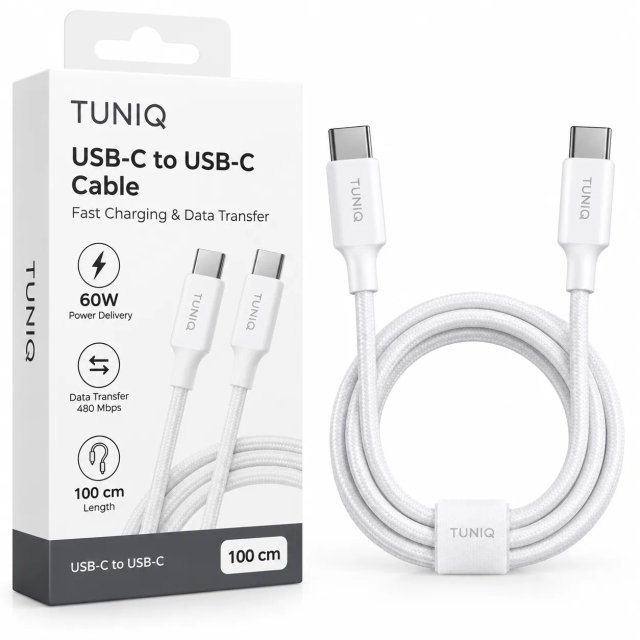 TUNIQ USB-C na USB-C Kabel 100cm — 60W — kolor: biały